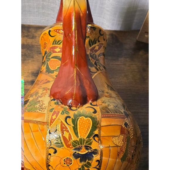 Satsuma Pitcher Vase Orange‎ Brown Vintage - Picture 10 of 13